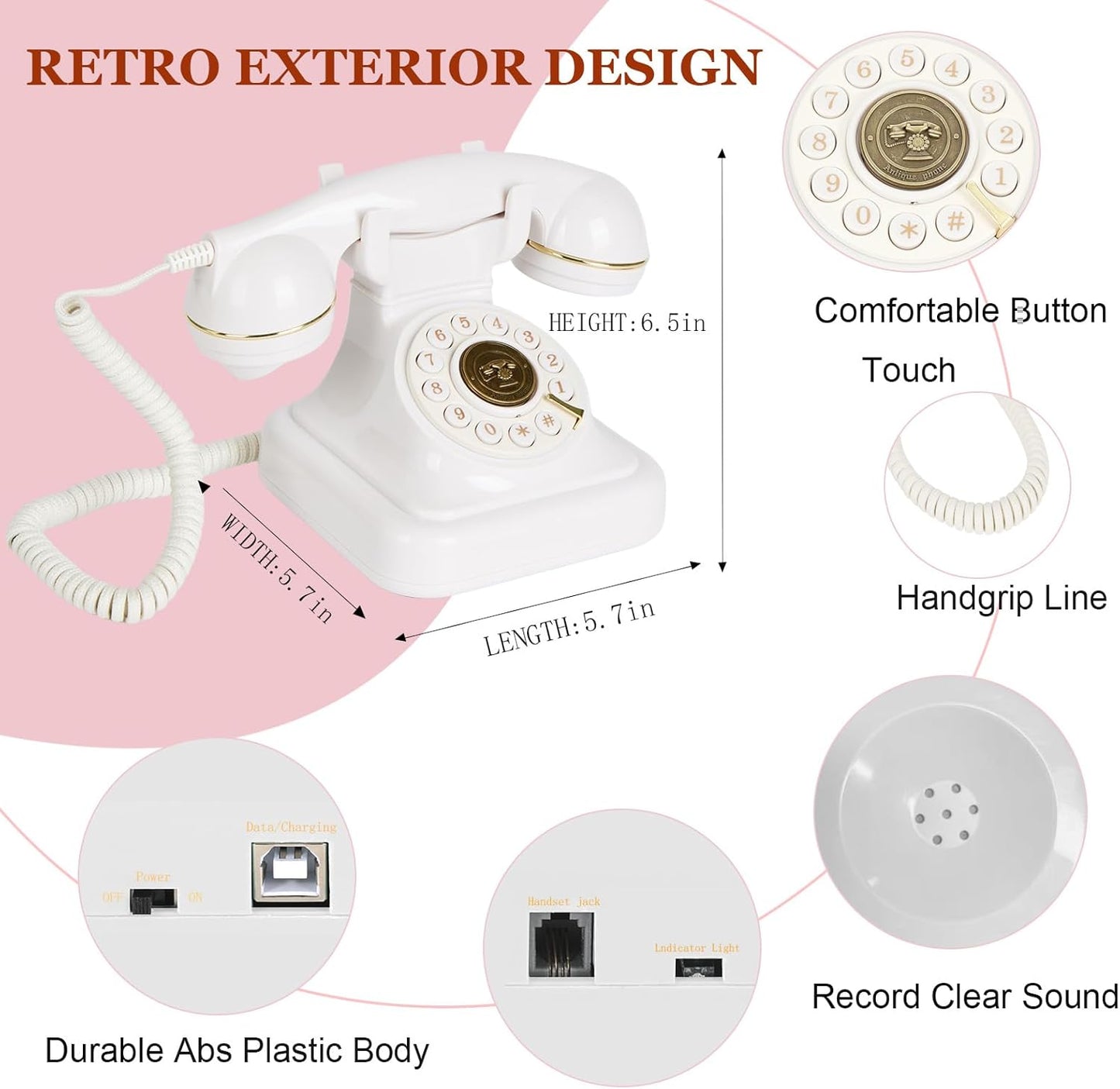 Audio Guest Book Wedding Phone, Retro Audio Phone Guestbook with Clear Voice Recording for Wedding Reception, Bridal Shower, Birthday, Baby Shower, Anniversary, Engagement (White)