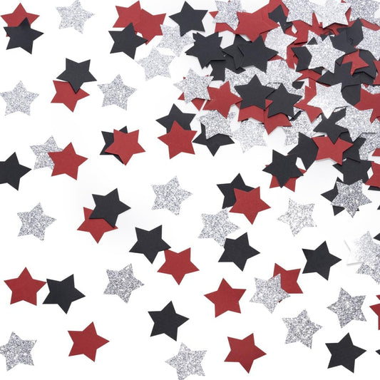 Red Black and Silver Star Confetti Table Decoration for 4th July Independence Day Graduation Retirement Patriotic Theme Party,1.2 inch in Diameter,200 Counts