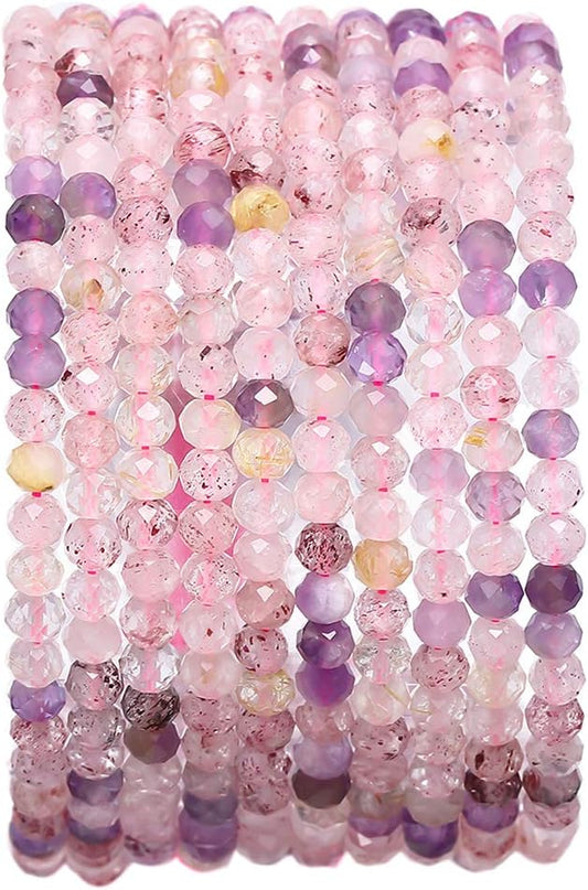 Faceted Natural Purple QuartzRutilated Crystal Stone Rondelle 3x4mm Loose Semi Gemstone Beads for Jewelry Making 38cm