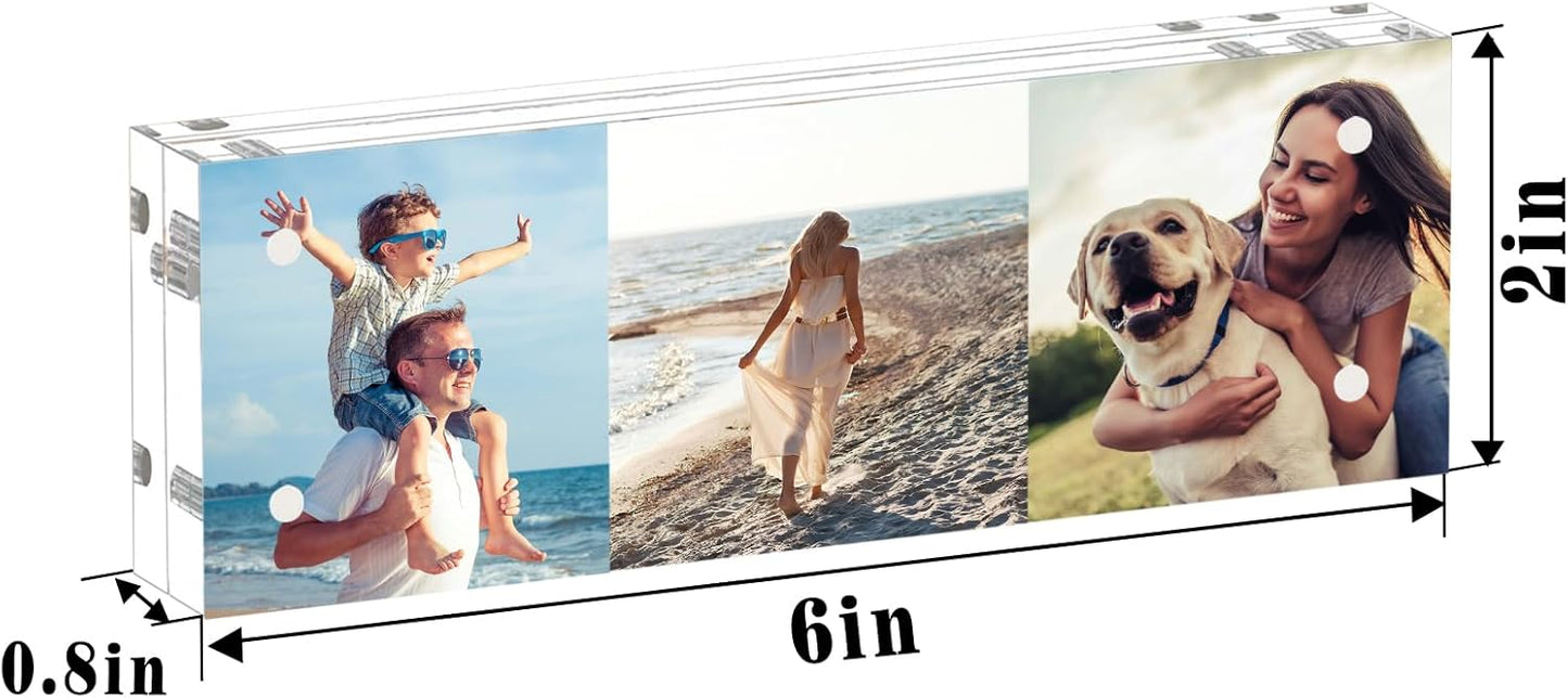 HELPLEX Acrylic Frame, 5 Pack 2x6 Photo Booth Frames, 20mm Thicker Frameless Clear Double Sided Magnetic, Free Standing Desktop Display Stand