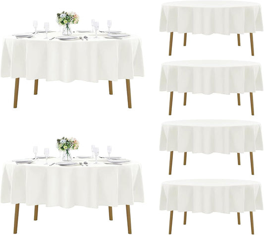 Fokitut 6 Pack Round Tablecloth, 70 Inch, Stain Resistant and Wrinkle Polyester Table Cloth, Fabric Table Cover for Kitchen Dining, Wedding, Party, Holiday Dinner-Ivory