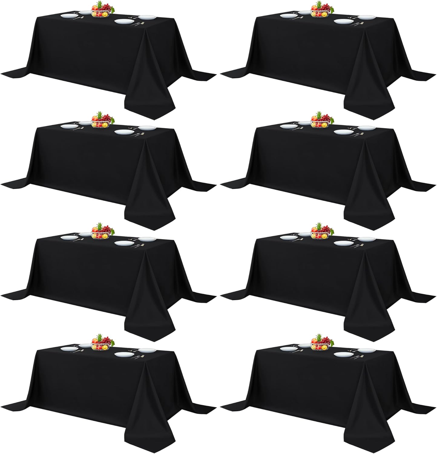 Fitable 8 Pack Rectangle Tablecloths: Stain Resistant Wrinkle Free Fabric Table Clothes, Washable Reusable Polyester Table Covers for Wedding Party Birthday Banquet Reception(Black, 90x132 Inch)