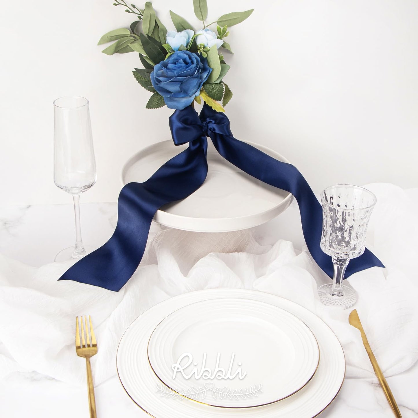 Ribbli Navy Double Faced Satin Ribbon, 3” x Continuous 10 Yards,Use for Bows Bouquet,Gift Wrapping,Floral Arrangement,Wedding Decoration