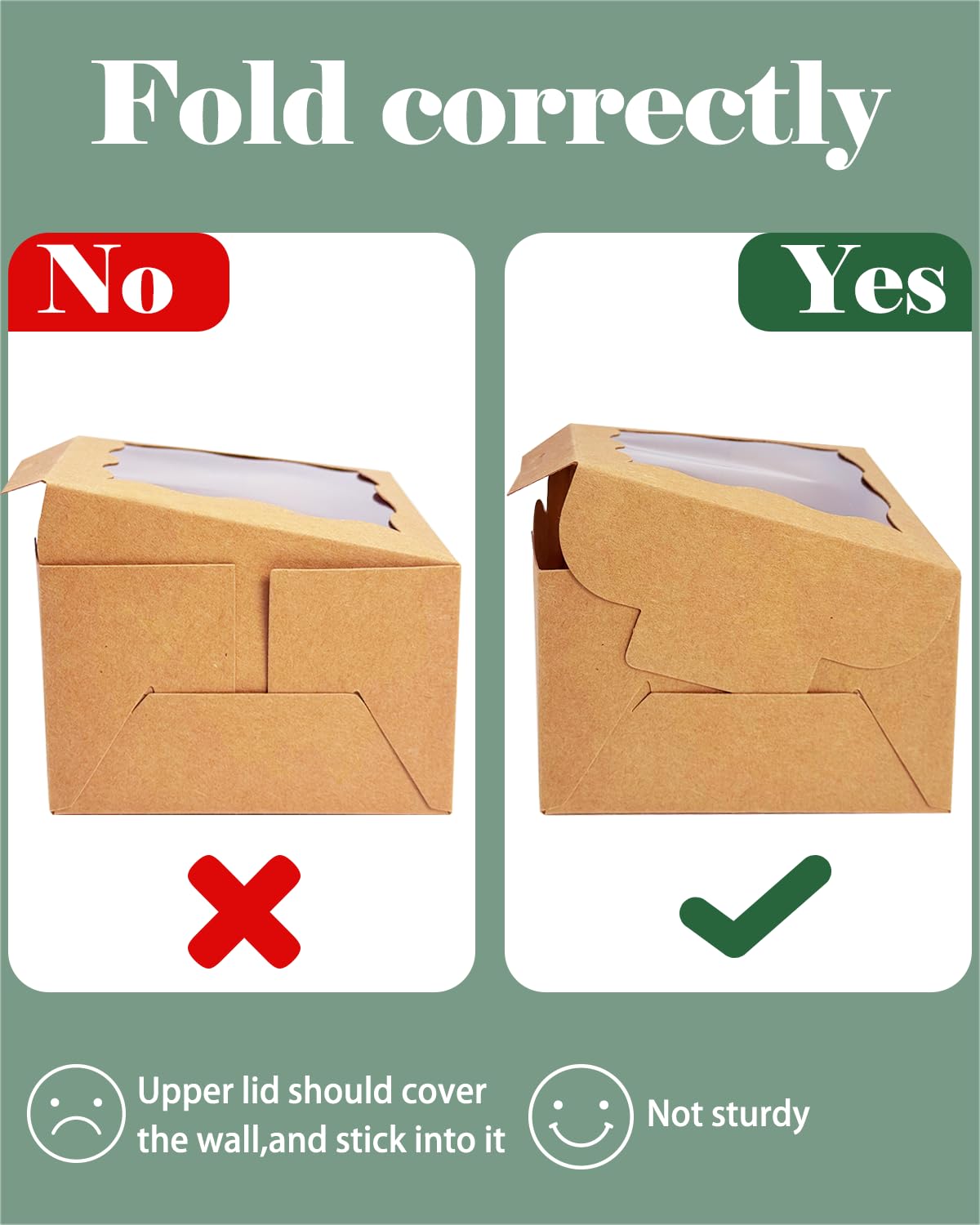 Bakepacker 100pcs Kraft Bakery Boxes with Window 6x6x3 inches Thick & Sturdy Macaroon Pastry Boxes Cookie Boxes for Bakerys