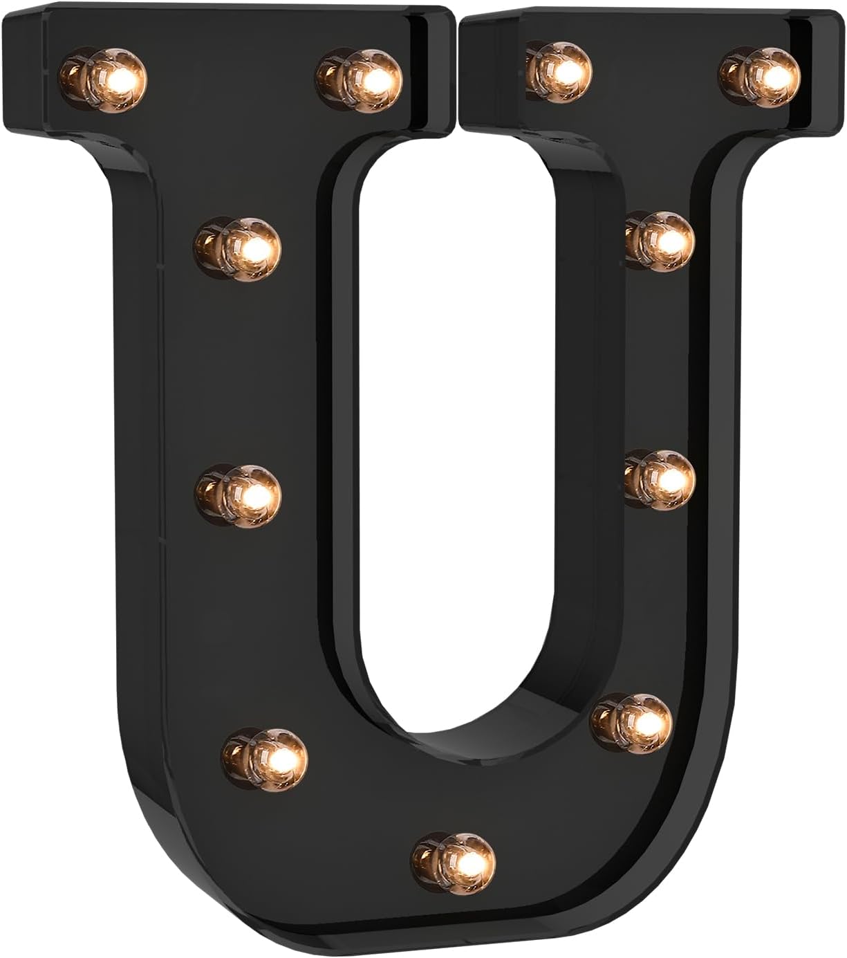Foaky Black LED Letter Lights for Room Decor - Bedroom Wall Decor, Alphabet Lights for Home, Wedding, Party - Battery Operated （U）