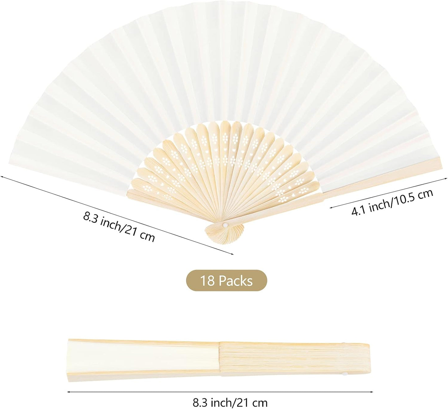 Aneco 18 Pieces Handheld Fans Cloth Hand Fans Bamboo Folding Fans for Wedding Decoration, Church Wedding Gifts, Party Favors, DIY Decoration (Cream)