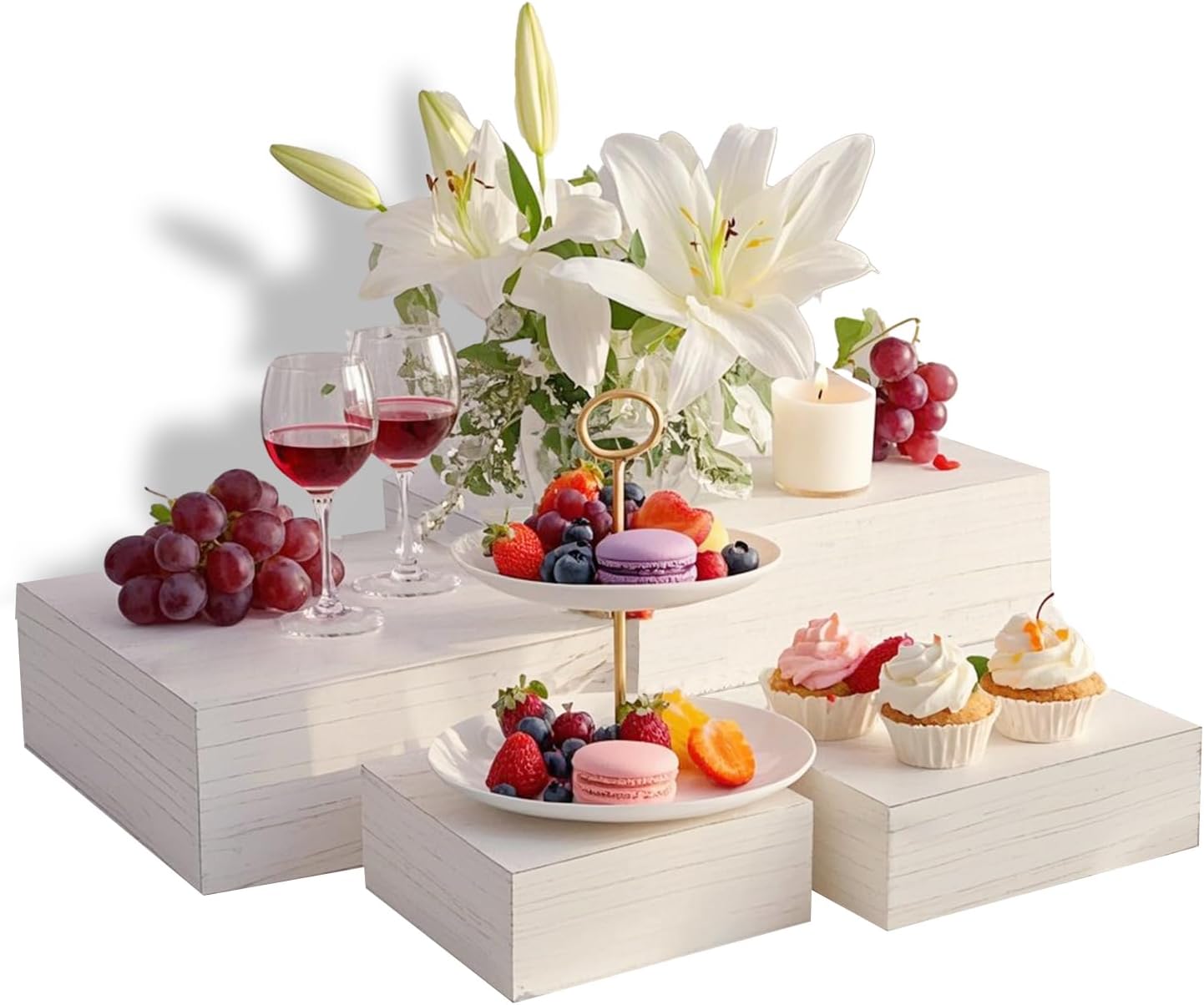 4 Pcs Buffet Risers, Wood Food Riser Dessert Display Stand for Party Wood Cupcake Stands Nesting Box for Display (Vinatge)