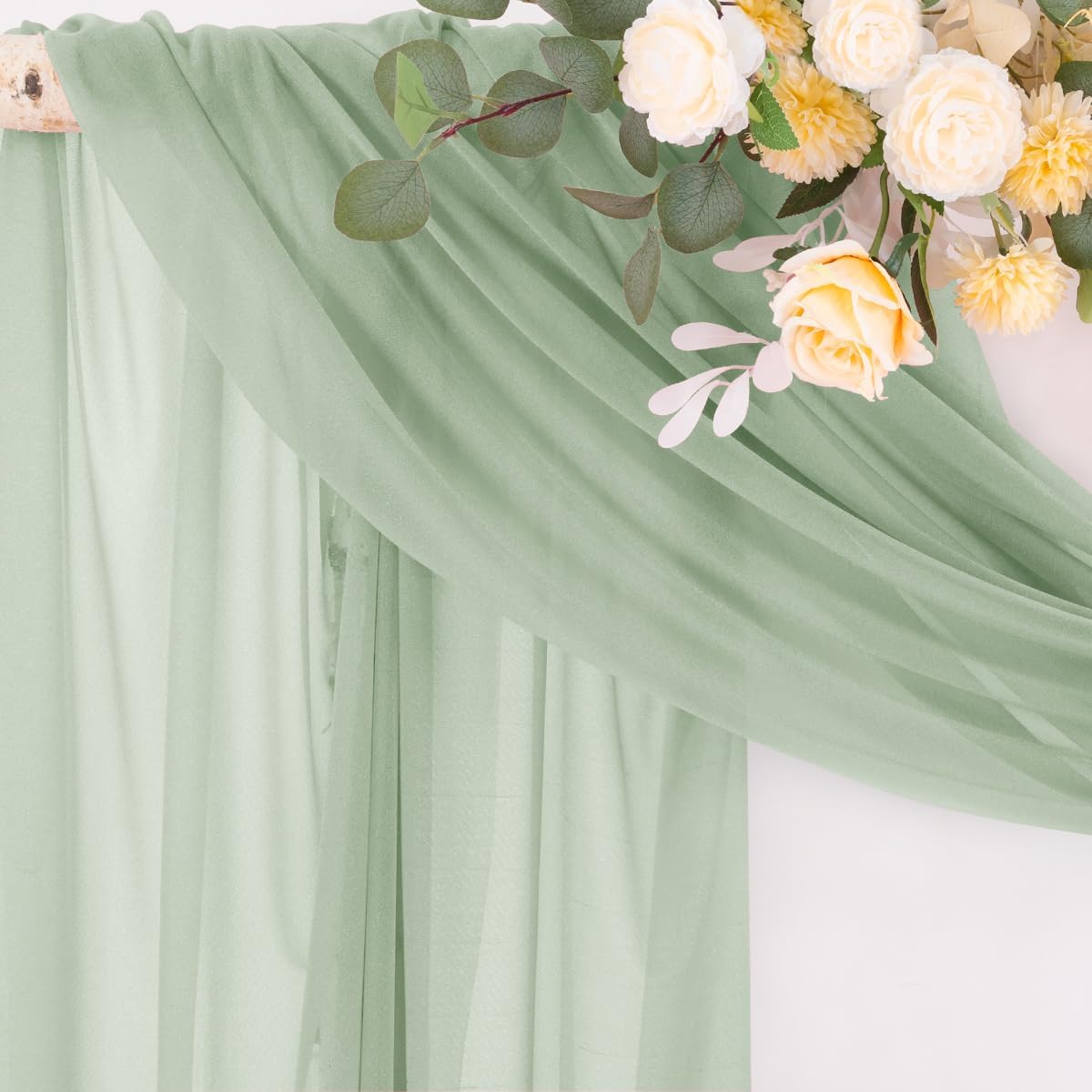 Socomi Sage Green Sheer Wedding Arch Draping Fabric 29" x 20Ft 1 Panel Outdoor Curtain Drapes Extra Long for Bridal Baby Shower Ceremony Birthday Party Decor