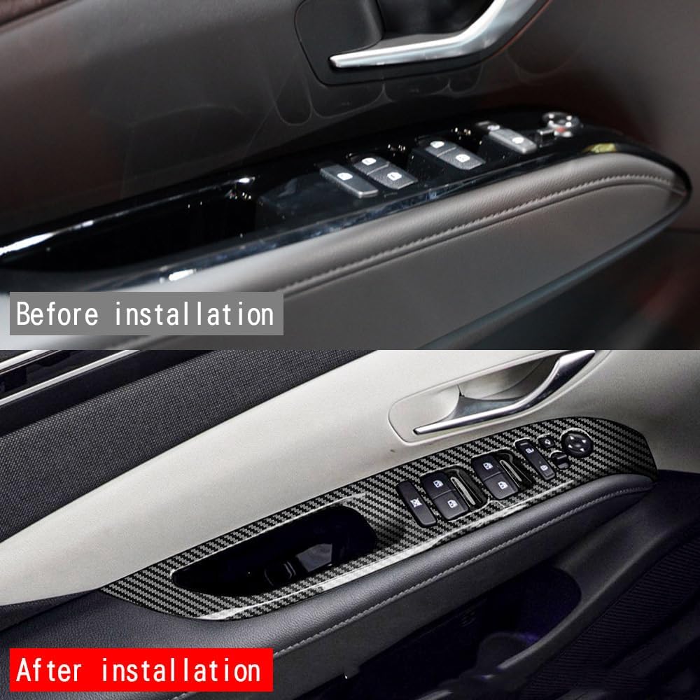 4pcs Carbon Fiber Style Front Rear Doors Window Glass Lift Switch Panel Cover Decorative Sticker Protection Car Interior Accessories for 2022-2024 Hyundai Santa Cruz KT19