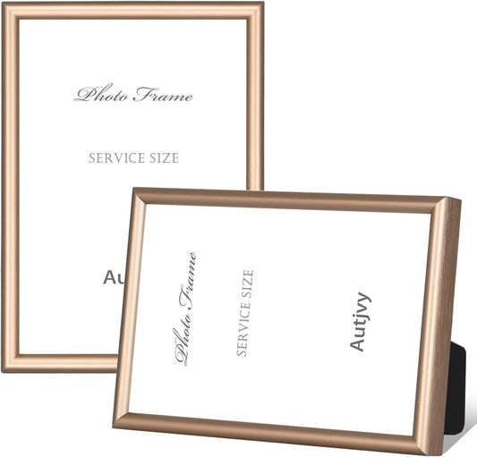 3.5x5 Picture Frames Gold - Brushed Brass Modern Simple Thin Aluminum Metal Photo Frame with HD Real Glass, Display for Tabletop and Wall Collage. (2 Pack)