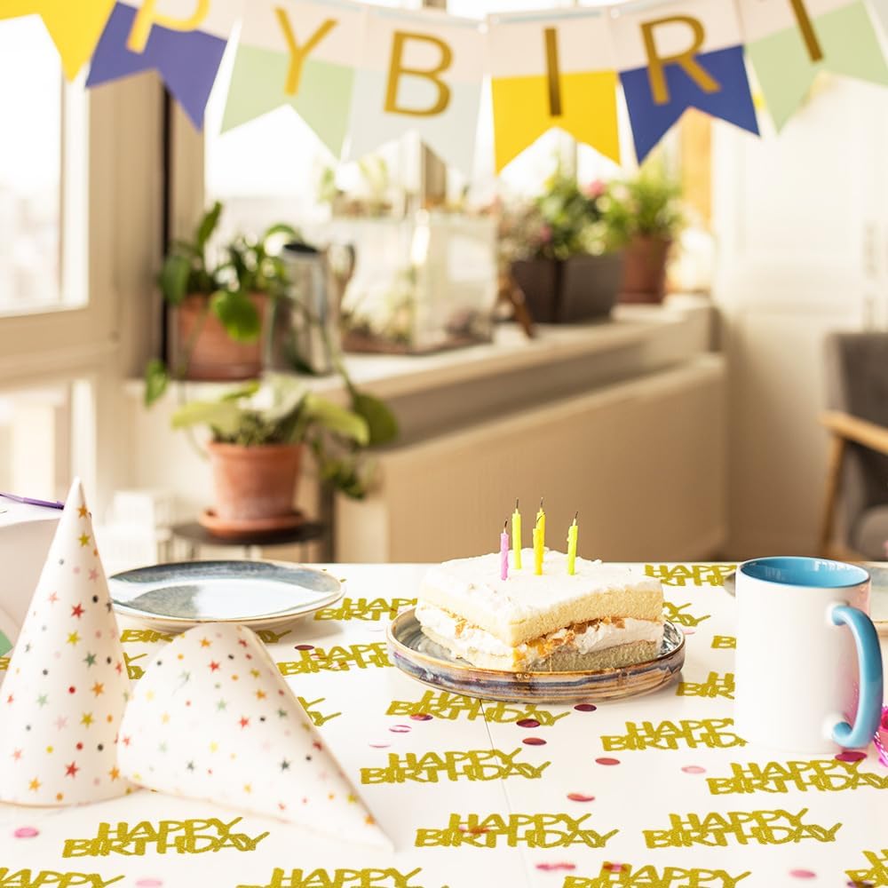 Gold Happy Birthday Confetti For Table - Paper Birthday Party Decorations For Men Women Boys Girls, Table Sprinkling Scatter Decoration Party Supplies