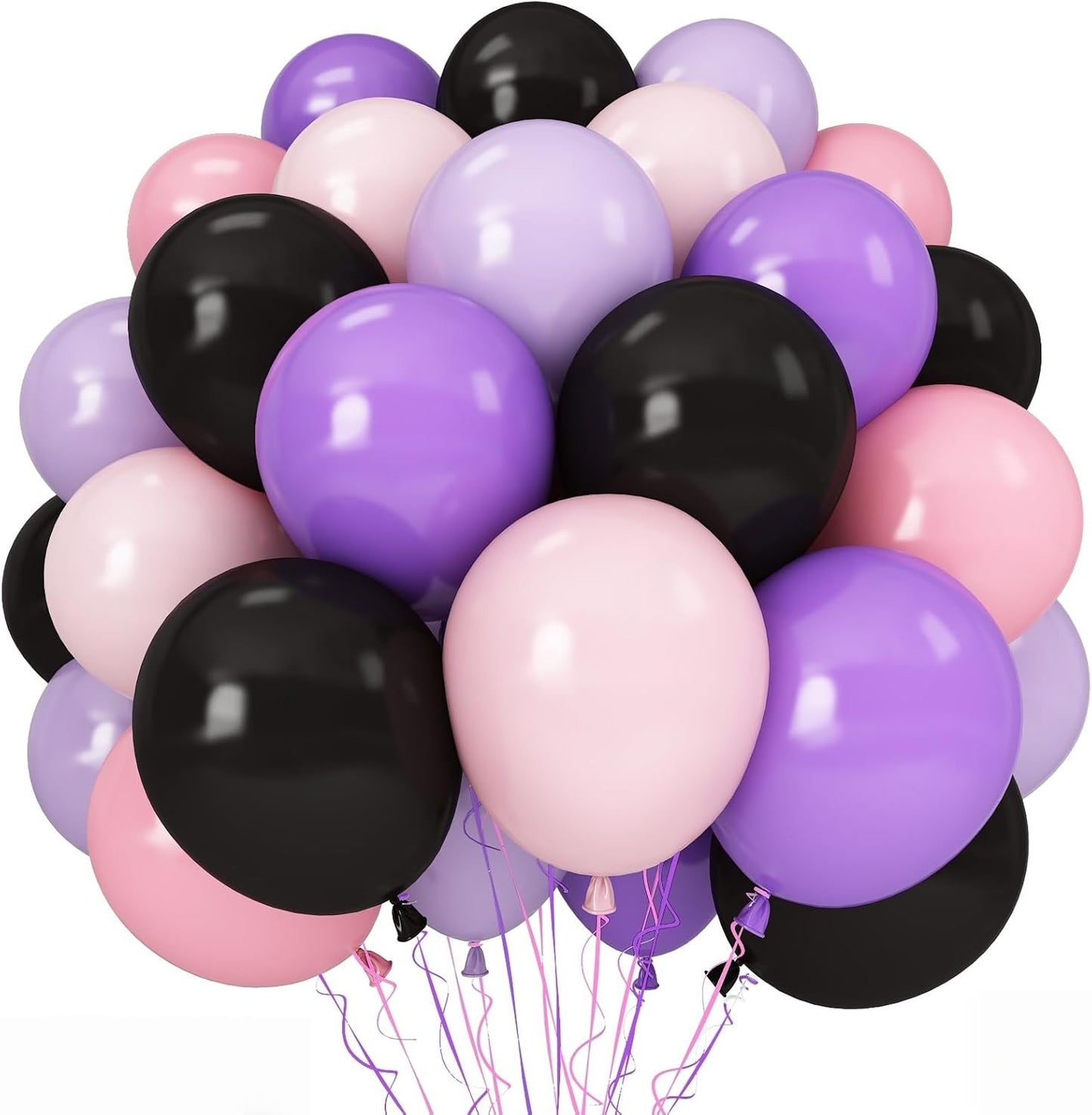 Halloween Balloons, 60pcs 12 Inch Black Pink Purple Latex Balloons for Girls Women Halloween Wedding Bride Baby Shower Engagement Bachelorette Spooky Witch Themed Birthday Party Decorations Supplie