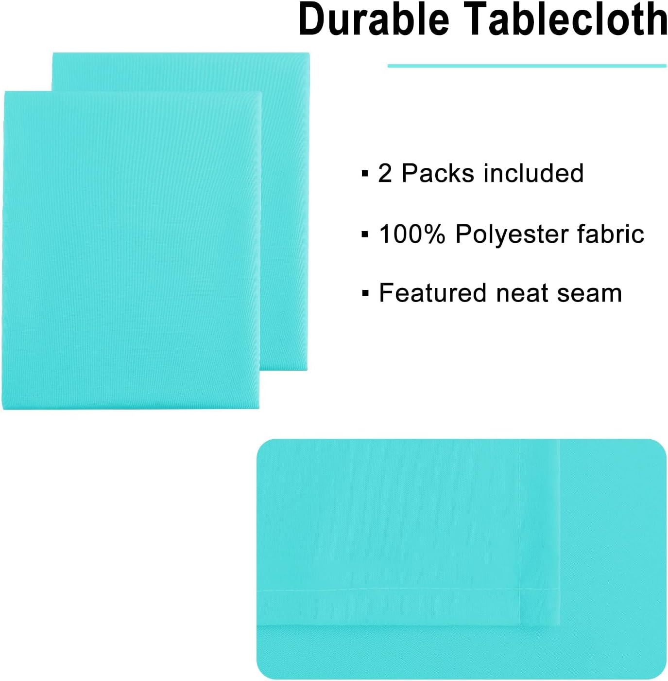 Hiasan 2 Pieces Solid Rectangle Tablecloth - Waterproof and Spillproof Washable Polyester Fabric Table Cloth for Kitchen and Dining Room, Aqua, 60 x 102 Inch