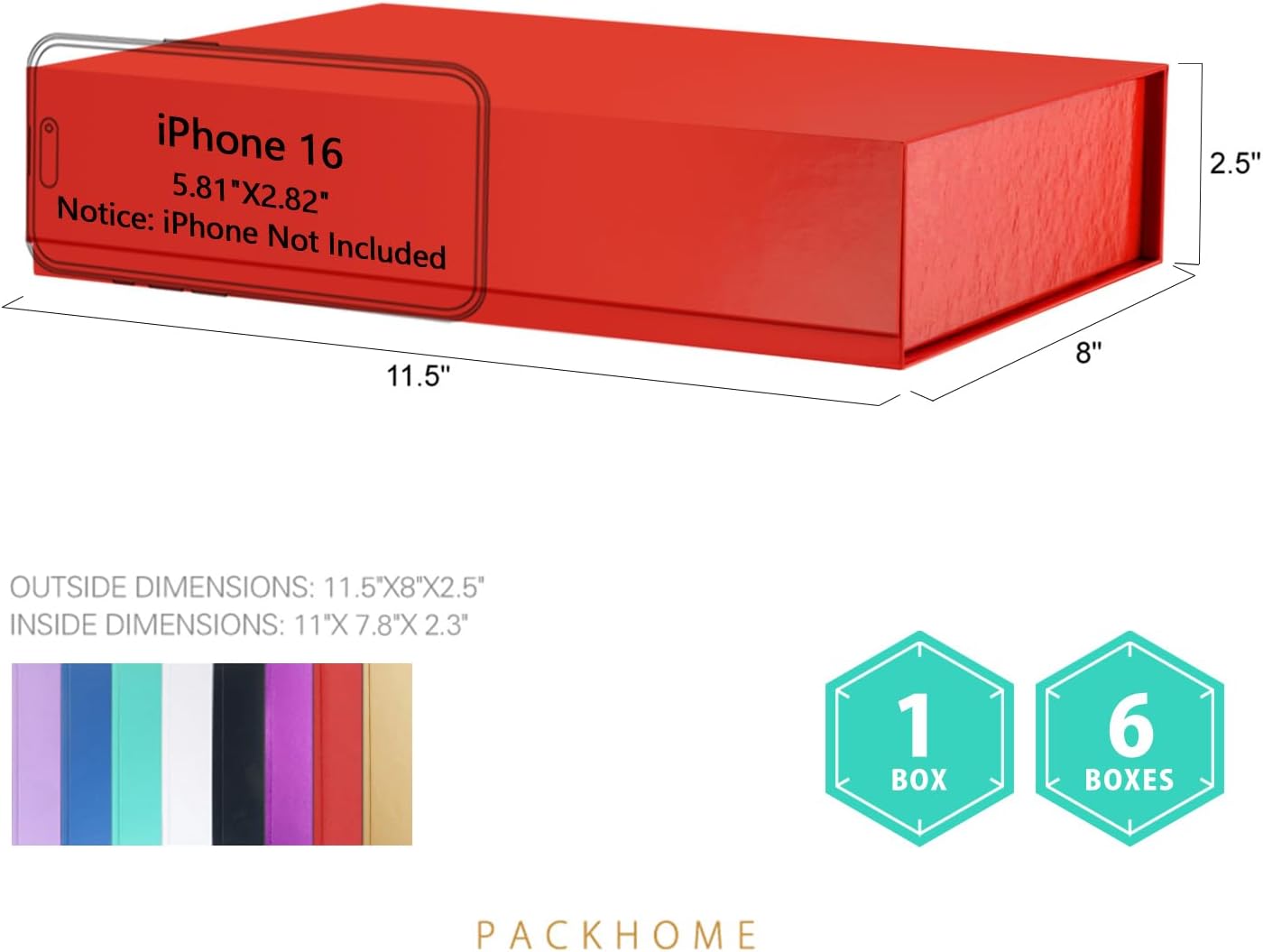 PACKHOME Gift Box 11.5x8x2.5 Inches, Sturdy Shirt Box with Magnetic Lid for Multiple Occasions (Glossy Red)