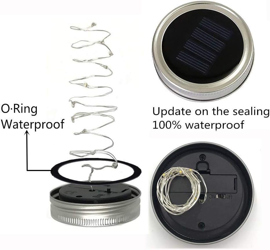 Solar Mason Jar Lights, 6 Pack 10 LED Jar Lid String Lights with 6 Hangers(No Jars), Waterproof Fairy Firefly Light for Garden, Patio, Outdoor, Yard, Lawn Decor(5 Colors)