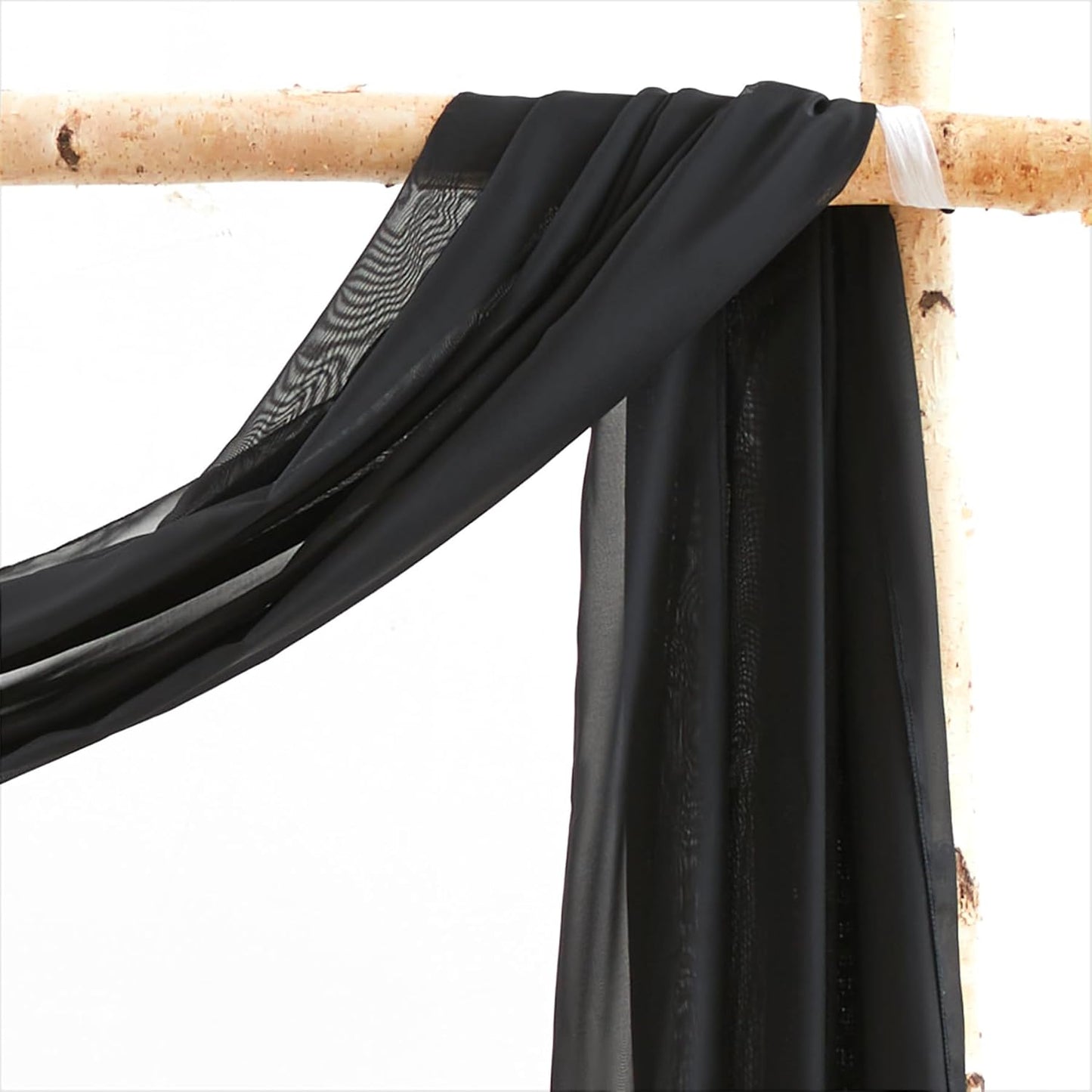 Wedding Arch Draping Fabric,2 Panels 18FT Black Sheer Chiffon Curtain Drapes 6 Yards for Wedding Ceremony Birthday Party Decoration