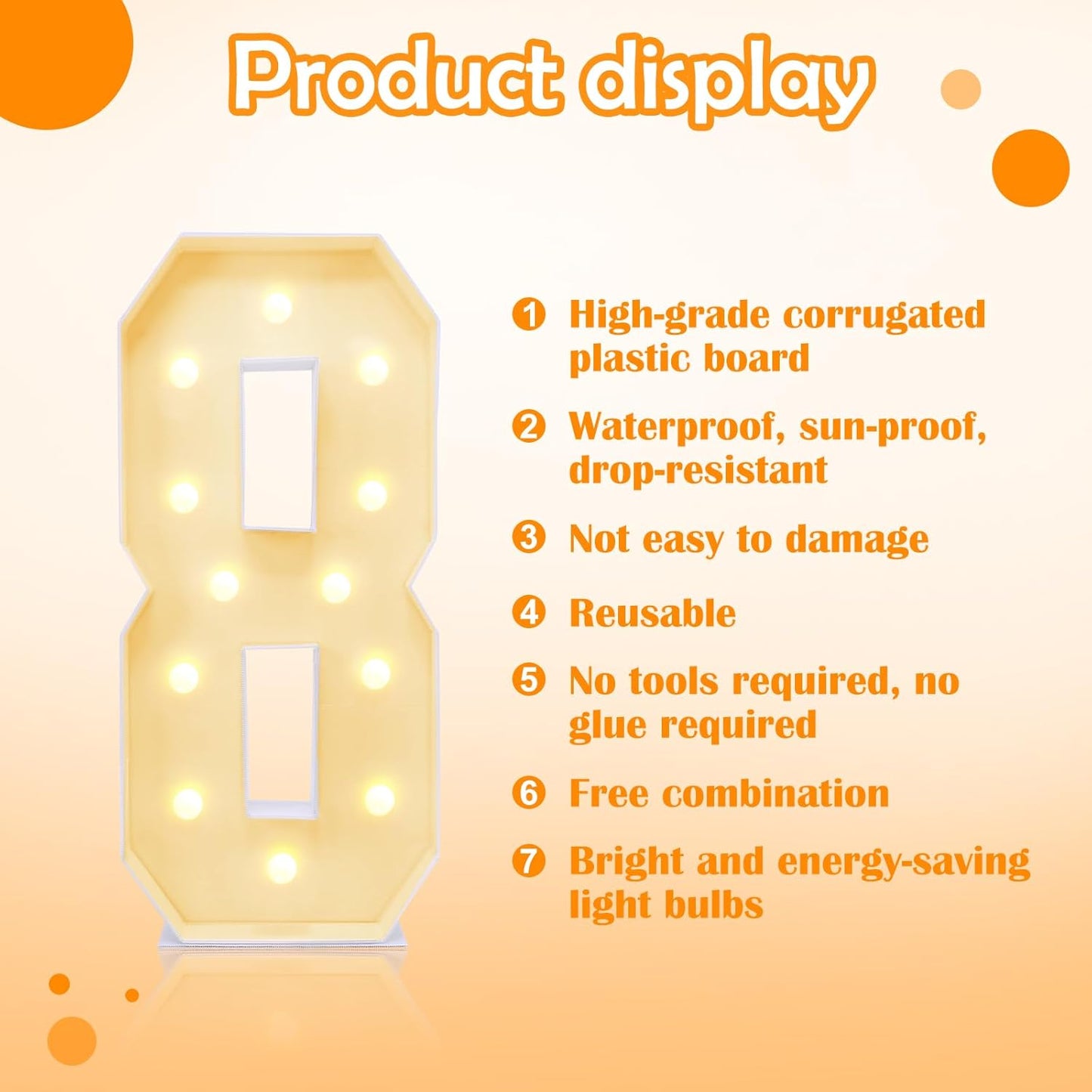 4ft Marquee for Numbers, Multifunctional Marquee for Numbers 4 Feet Tall, Mosaic Numbers for Balloons, Light up Numbers for Party Decorations, Birthday, Anniversary Party Decor (Number 8)