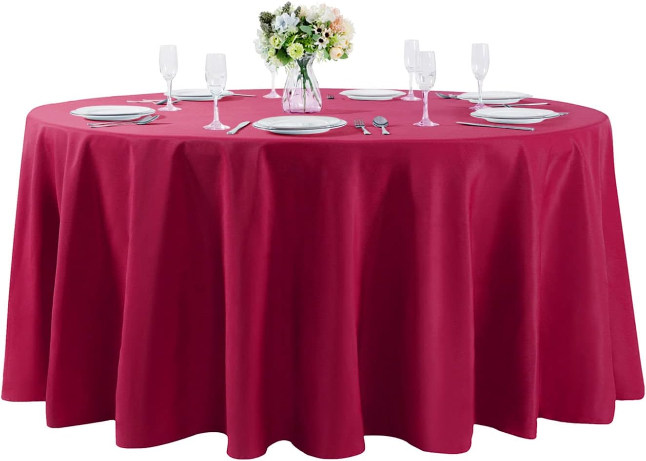 108 inch Round Tablecloth Washable Polyester Table Cloth Decorative Table Cover for Wedding Party Dining Banquet（108 inch,Burgundy）