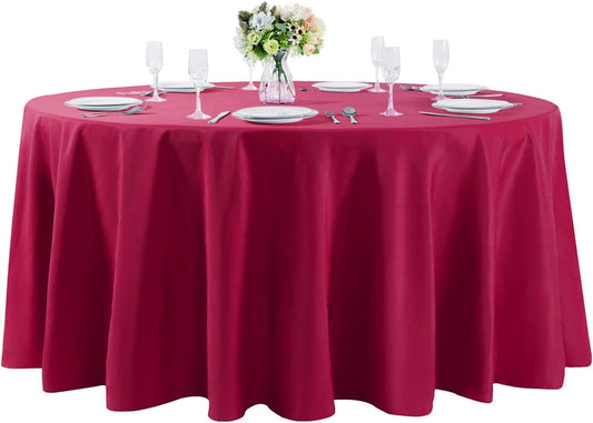 108 inch Round Tablecloth Washable Polyester Table Cloth Decorative Table Cover for Wedding Party Dining Banquet（108 inch,Burgundy）