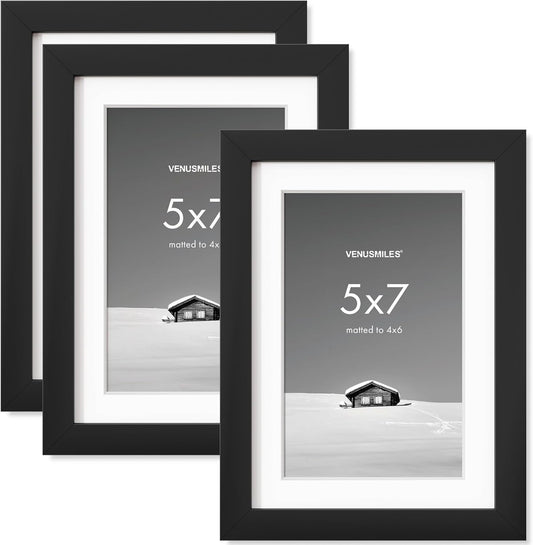 5x7 inch Picture Frame, 5x7 Photo Frames with 4x6 Removable Mat - High Definition Plexiglass - Vertical and Horizontal Display - Wall Hanging Frame - Black, 3 Pack