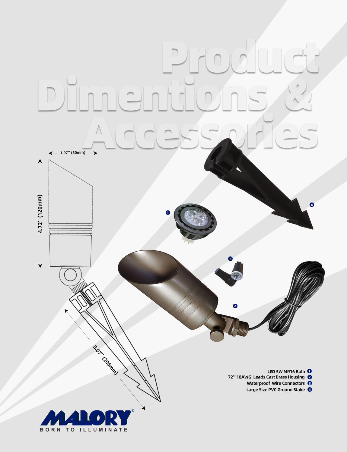 MALORY Brass Outdoor Spot Lights,12V AC/DC Low Voltage LED Landscape Lighting,Waterproof Spot Up Light for Garden,Patio and Yard (S05-Bronze, 12-Pack with Bulb)