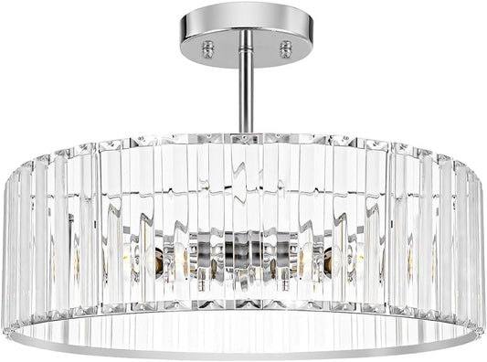Modern Crystal Ceiling Light Fixture, Semi Flush Mount Ceiling Light, Chrome Hallway Lighting Fixtures Chandelier, Crystal Chandelier for Kitchen Bedroom Dining Room Closet, 5-Light, 16 Inch