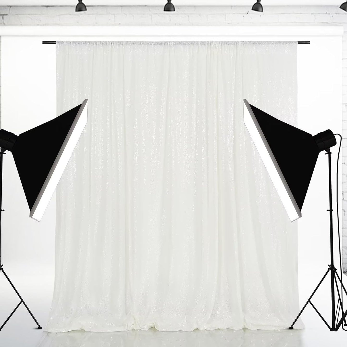 Eternal Beauty White Sequin Backdrop, 8x10 Ft Glitter Background Curtains for Christmas Shimmer Photography Party Wedding Birthday Back Drop Decor