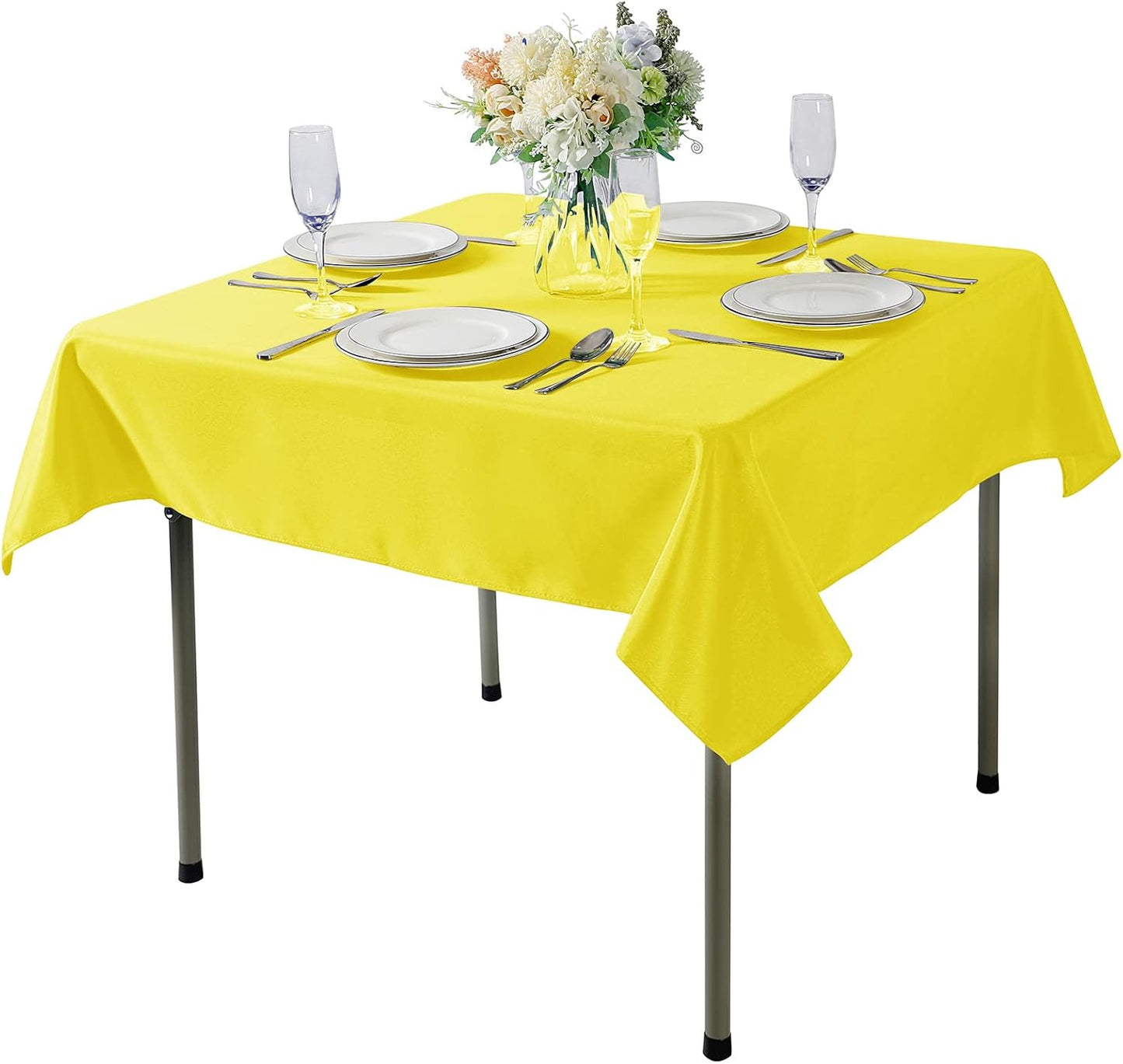 Cupuamon Square Tablecloth 52x52 inch Washable Polyester Fabric Table Cloth for Wedding Party Dining Banquet Decoration（52x52,Yellow）