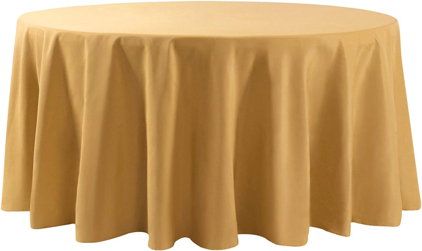 120 inch Round Tablecloth Washable Polyester Table Cloth Decorative Table Cover for Wedding Party Dining Banquet（120 inch,Gold）