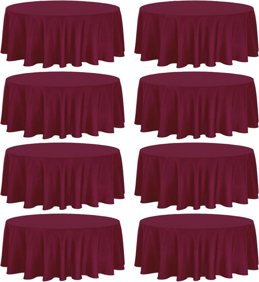 8 Pack Premium Round Tablecloth 108 Inch Round Table Covers Bulk Washable Polyester Fabric Round Table Clothes for Wedding Party Reception Banquet Buffet Restaurant (Burgundy, 108 Inch)