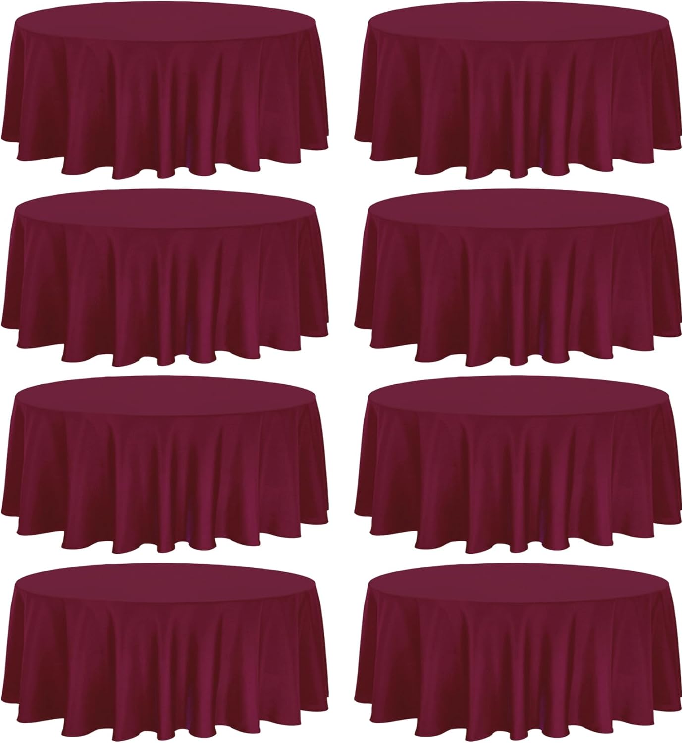 8 Pack Premium Round Tablecloth 120 Inch Round Table Covers Bulk Washable Polyester Fabric Round Table Clothes for Wedding Party Reception Banquet Buffet Restaurant (Burgundy, 120 Inch)