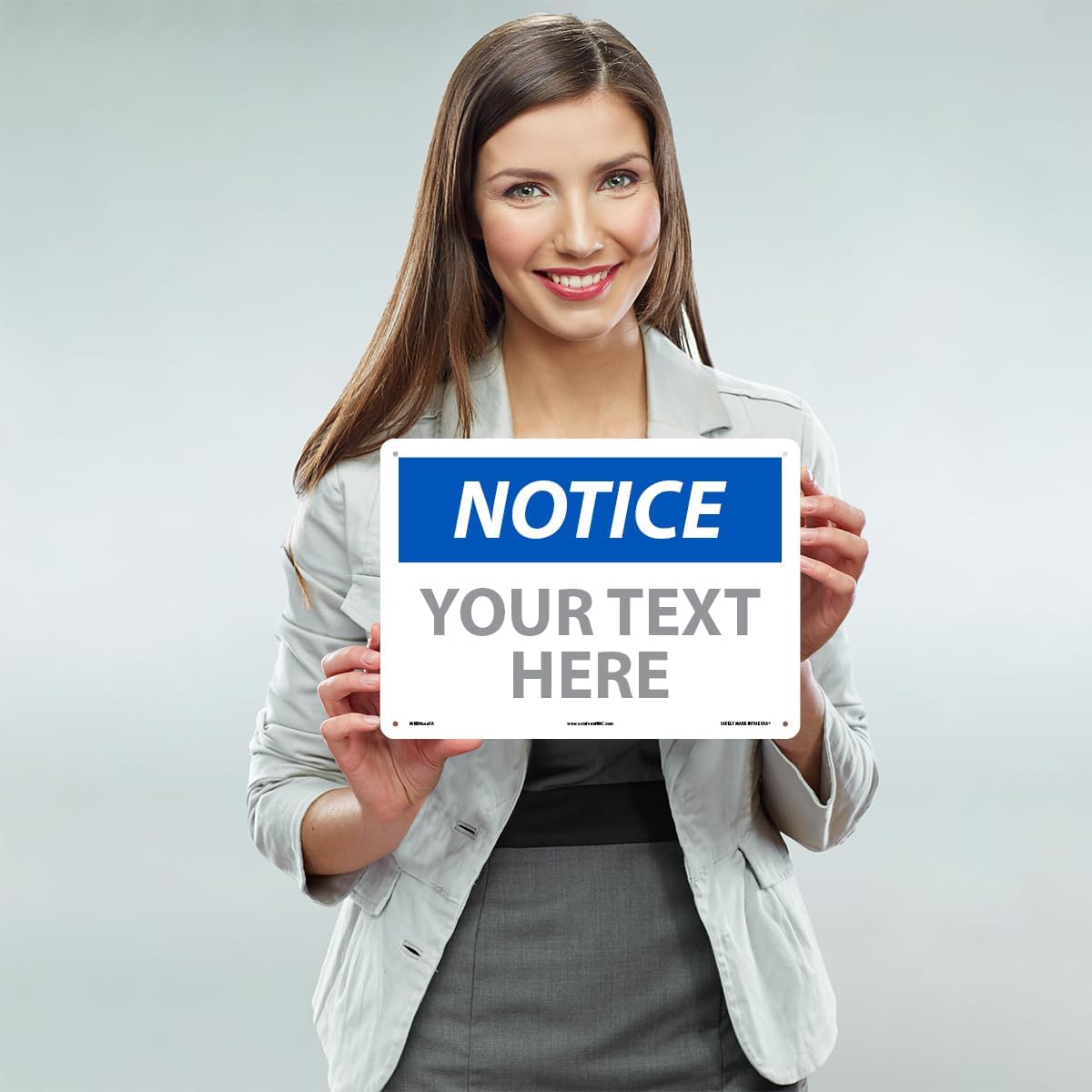 Custom OSHA Style Notice Sign 10" x 14" Aluminum Sign, Customizable "Your Text Here", by AccuformNMC Made in USA