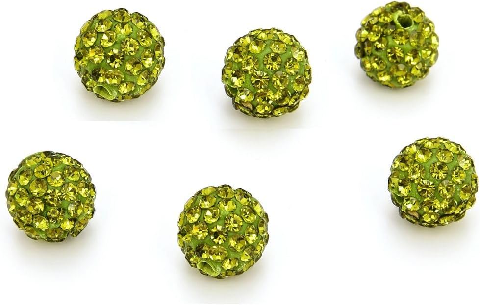 100pcs Adabele Grade A Suncatcher Crystal Rhinestone Pave Loose Beads 10mm Olivine Green Polymer Clay Disco Ball Spacers Compatible with Shamballa All Craft Jewelry Making DB10-17