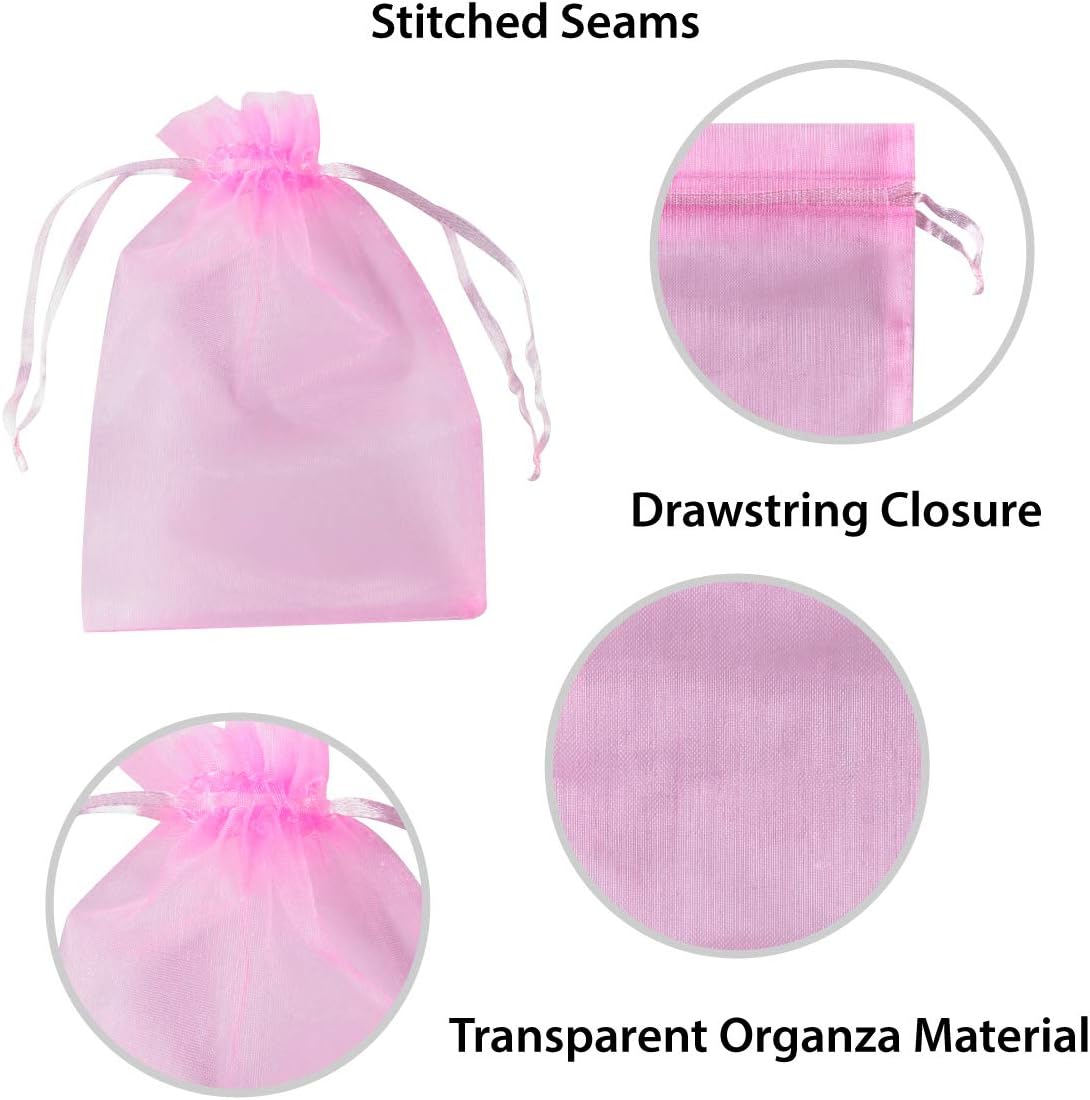 Super Z Outlet 100 Pack 5x7 Inch Mini Sheer Drawstring Organza Transparent Bags Jewelry Sack Pouches for Wedding, Party Decorations, Arts & Crafts Gifts (Pink)