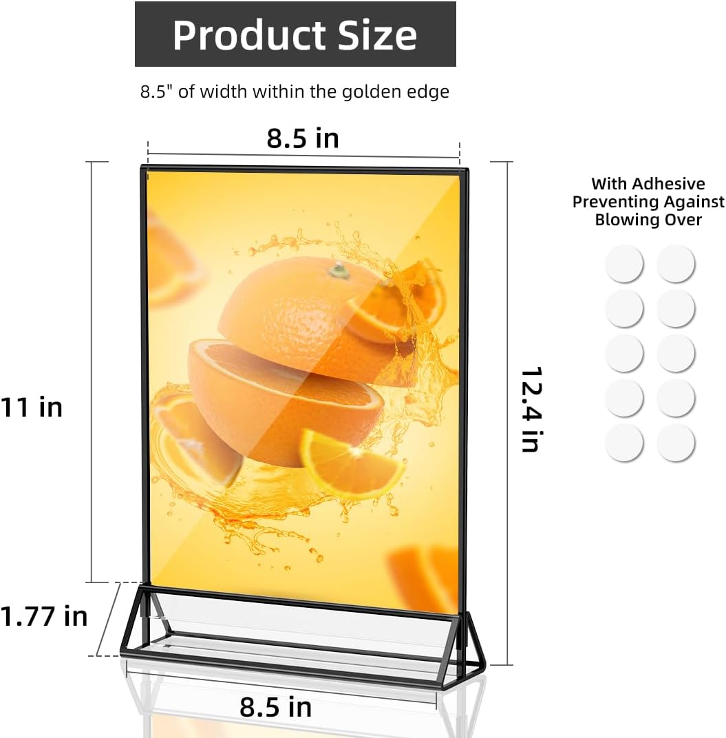 Acrylic Sign Holder 8.5X11 Clear Sign Holder,Double Sided Flyer Holder, Table Menu Holder Display Stand for Wedding Table Number Black (6pcs)