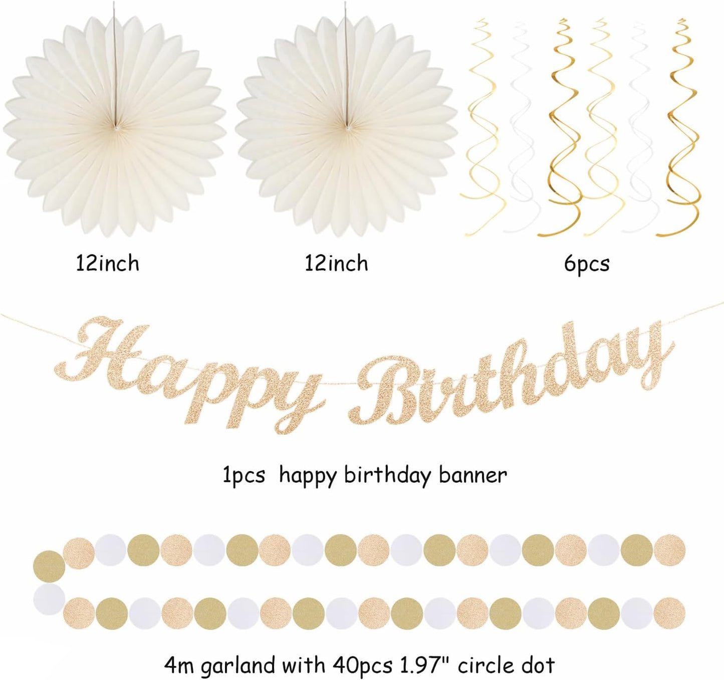 Champagne-Gold Beige 16 Happy Birthday Party-Decorations - 22pcs 21st Women Girls Paper Lanterns Streamers Banner Pom Poms,Fall Boho Aesthetic Bohemian Rose Groovy Decor Backdrop Supplies Hugmoon