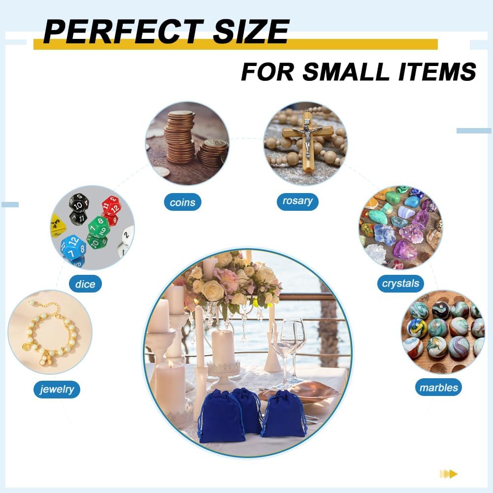 Shintop 50pcs velvet Jewelry bags, 3x4inch Blue Little Gift pouches Drawstring Jewelry Packaging for Dice Small Business Party Favor