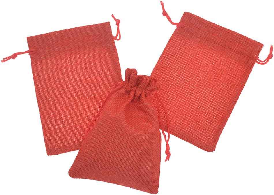 20pcs Burlap Gift Bags 3.9 x 5.5, Red Linen Drawstring Bags, Christmas Wedding Party Favor Bags Jewelry Candy Pouches