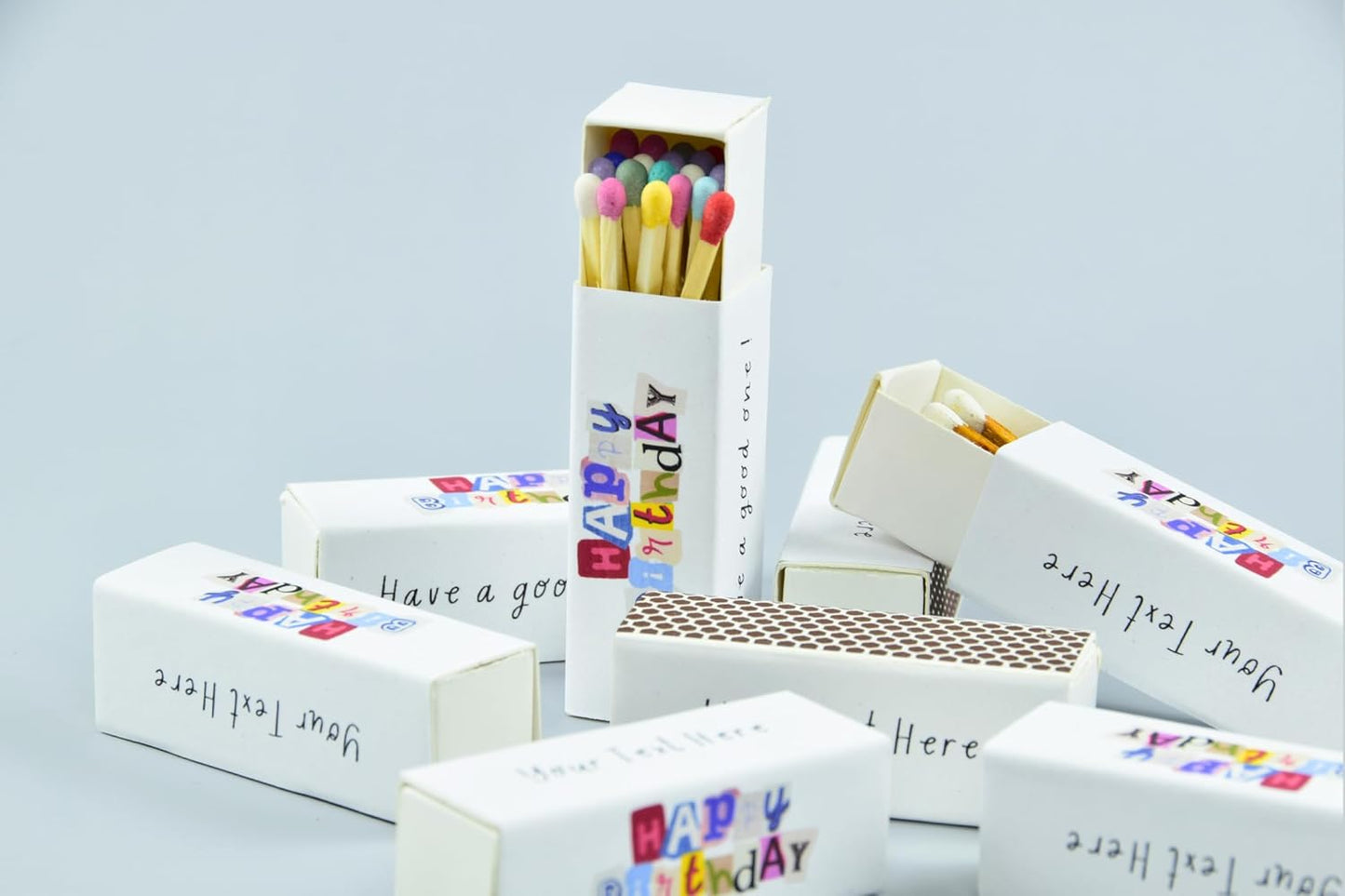 Customizable Birthday Matchboxes – Set of 10 – Fun Birthday Design – Colorful Matchsticks – Perfect for Birthday Favors (2" Matchsticks, Birthday #1)