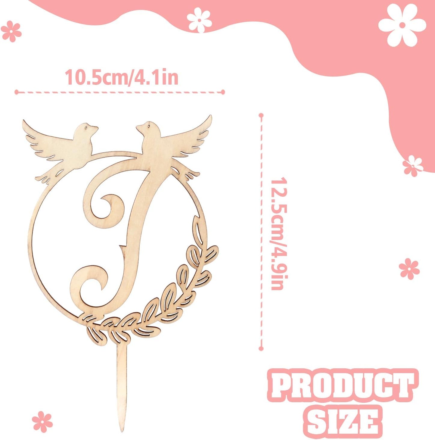 LINGTEER Personalized Inital Letter J Wooden Cake Topper Perfect for Birthday Rustic Wedding Party Keepsake Decoration