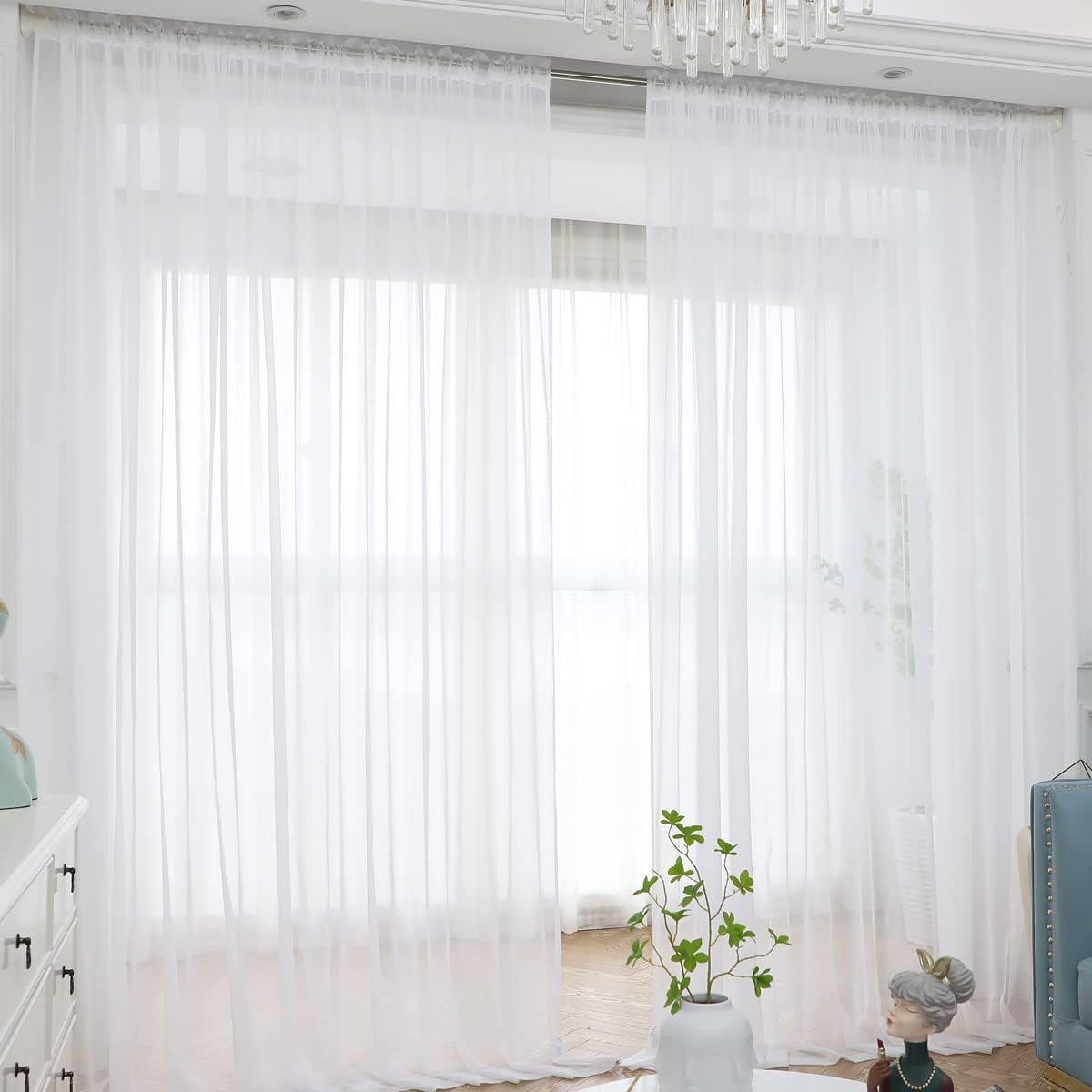 Basic White Sheer Curtains - 2 Panel, 90" L x 52" W | Bedroom, Living Room, Kitchen
