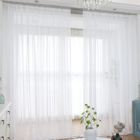 Window White Sheer Curtains 160 Inches Long 2 Panels Sheer White Curtains Basic Rod Pocket Panel for Bedroom Children Living Room Yard Kitchen (White, 52" W x 160" L | 2 pcs)