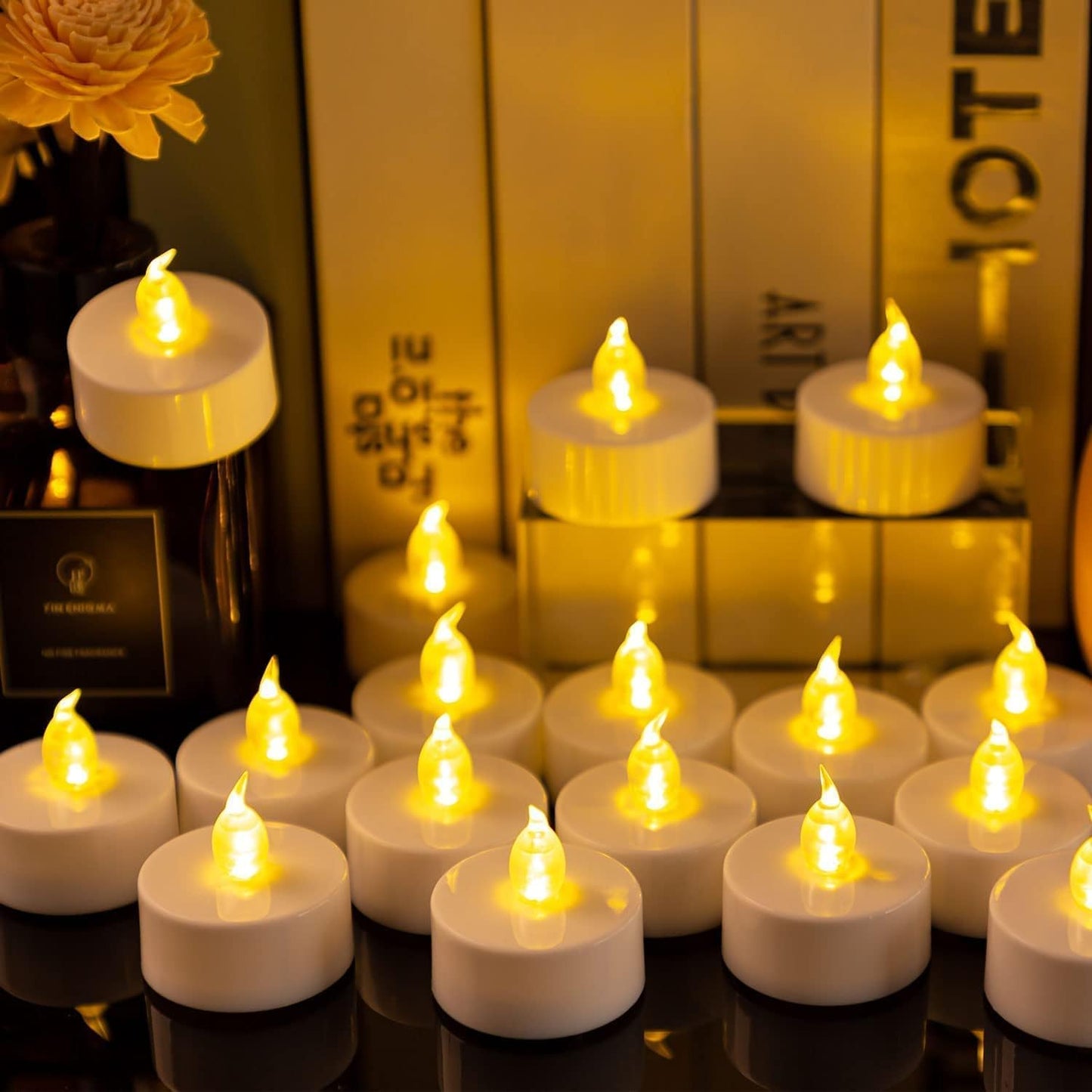 LED Tea Lights Candles- 24PACK Warm Yellow Flameless Candles Realistic and Bright Flickering Long Lasting 200Hours for Holiday Celebration,Party,Home Decoration,Battery Operated