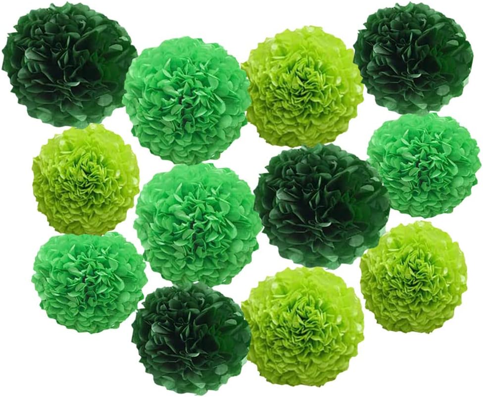 12pcs 8in 10in Green Paper Pom Poms Tissue Flower Hanging Balls for Wedding Party Decorations DIY Art Craft Blooms Birthday Baby Shower Nursery Decor