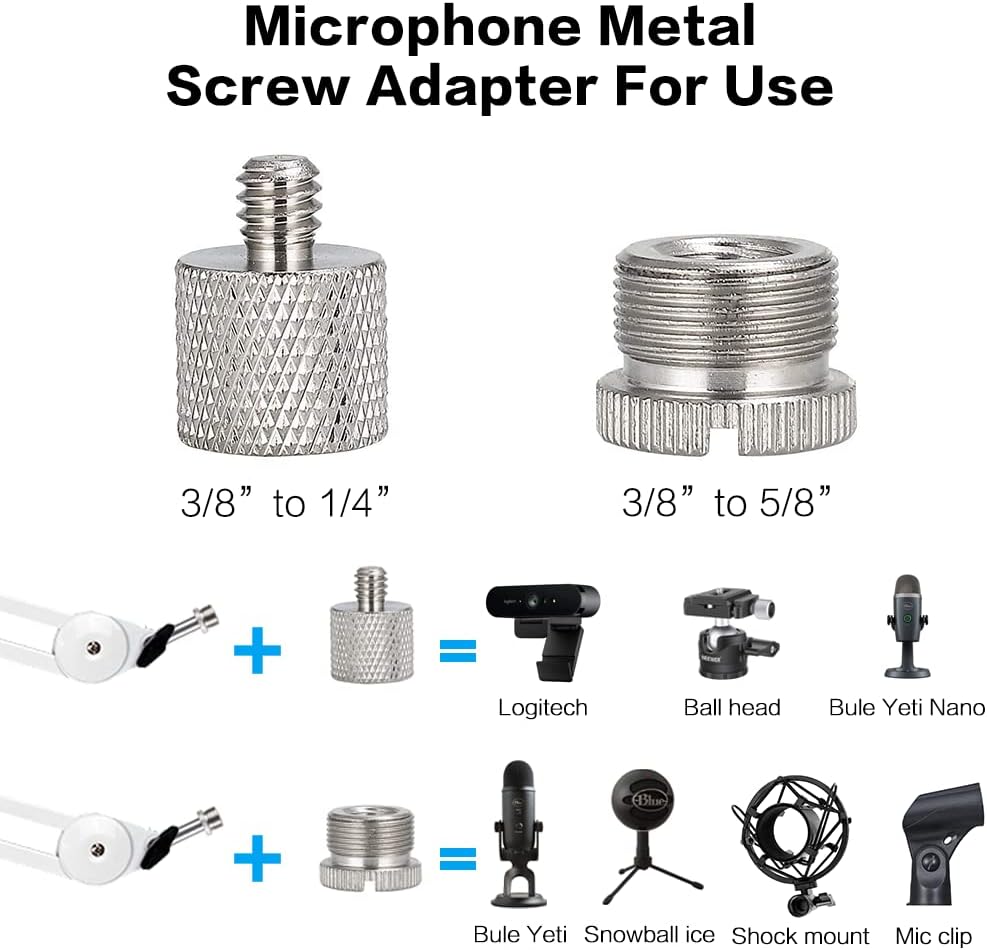 BOMGE Microphone Boom Arm Mic Stand Adjustable Clip Studio Suspension Scissor Arm Mount for Blue Snowball, ICE, Blue Yeti,Radio Broadcasting and Game (white)