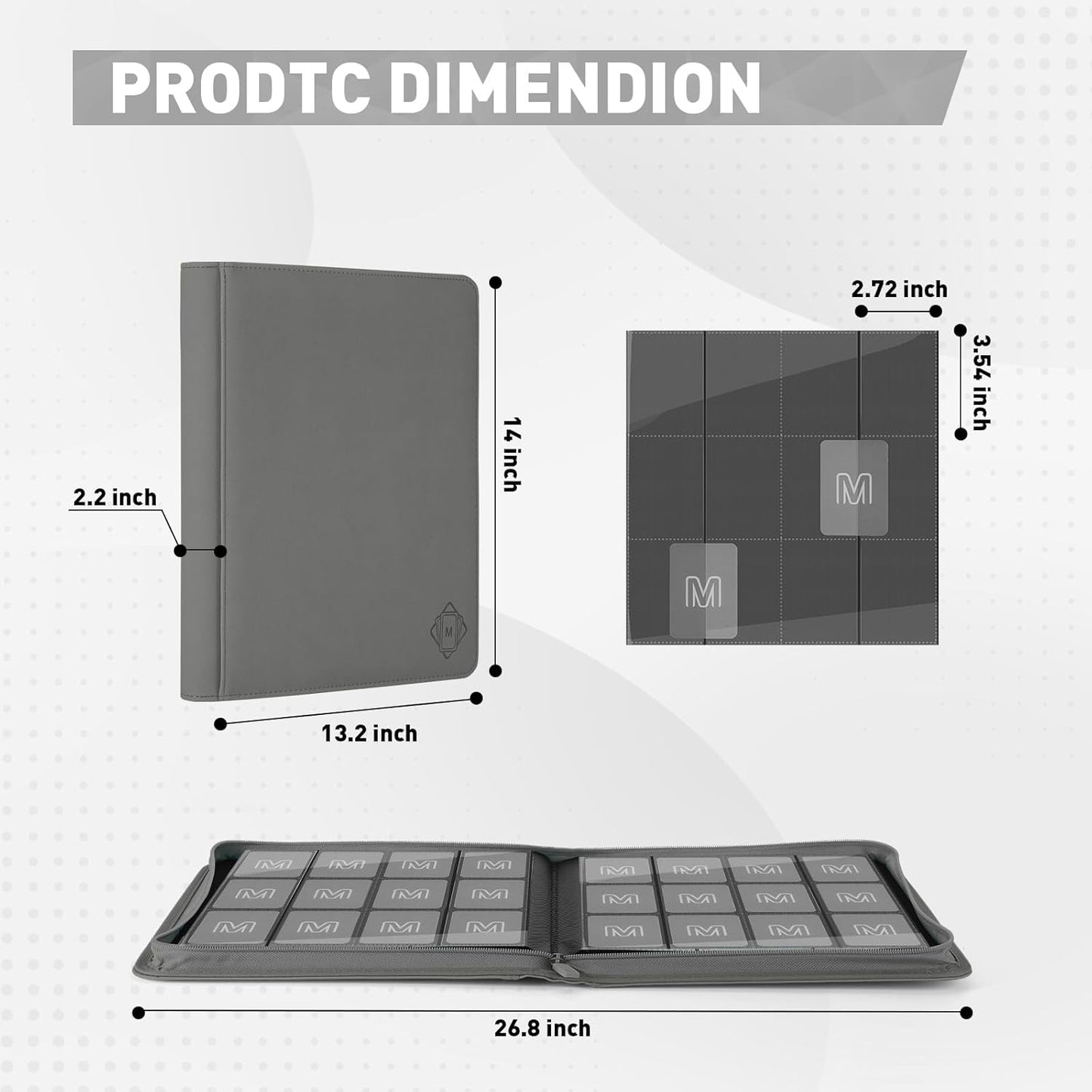 Premium Card Binder 12 Pocket for 720 Pockets Trading Card Binder, PU Zipper Card Collection Album, Sturdy Side-Loading Card Book Holder for MTG, TCG, Game Cards, Sports Cards