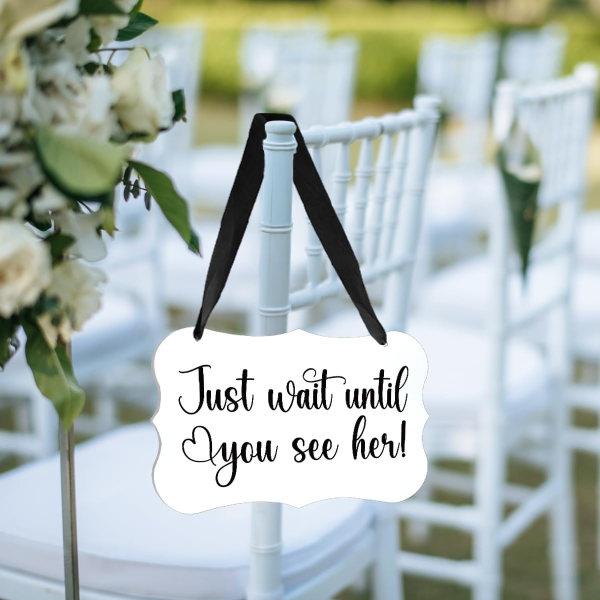 Acrylic Wedding Sign, Ring Bearer Sign, for Rustic Wedding Decor Signs, Acrylic Wall Art With Ribbon for Chairs Weddings Decoration and Event Party - Just Wait Until You See Her (White)