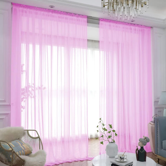 Window Pink Sheer Curtains 120 Inches Long 2 Panels Sheer Curtain Basic Rod Pocket Panel for Bedroom Children Living Room Yard Kitchen (Pink, 52" W x 120" L | 2 pcs)