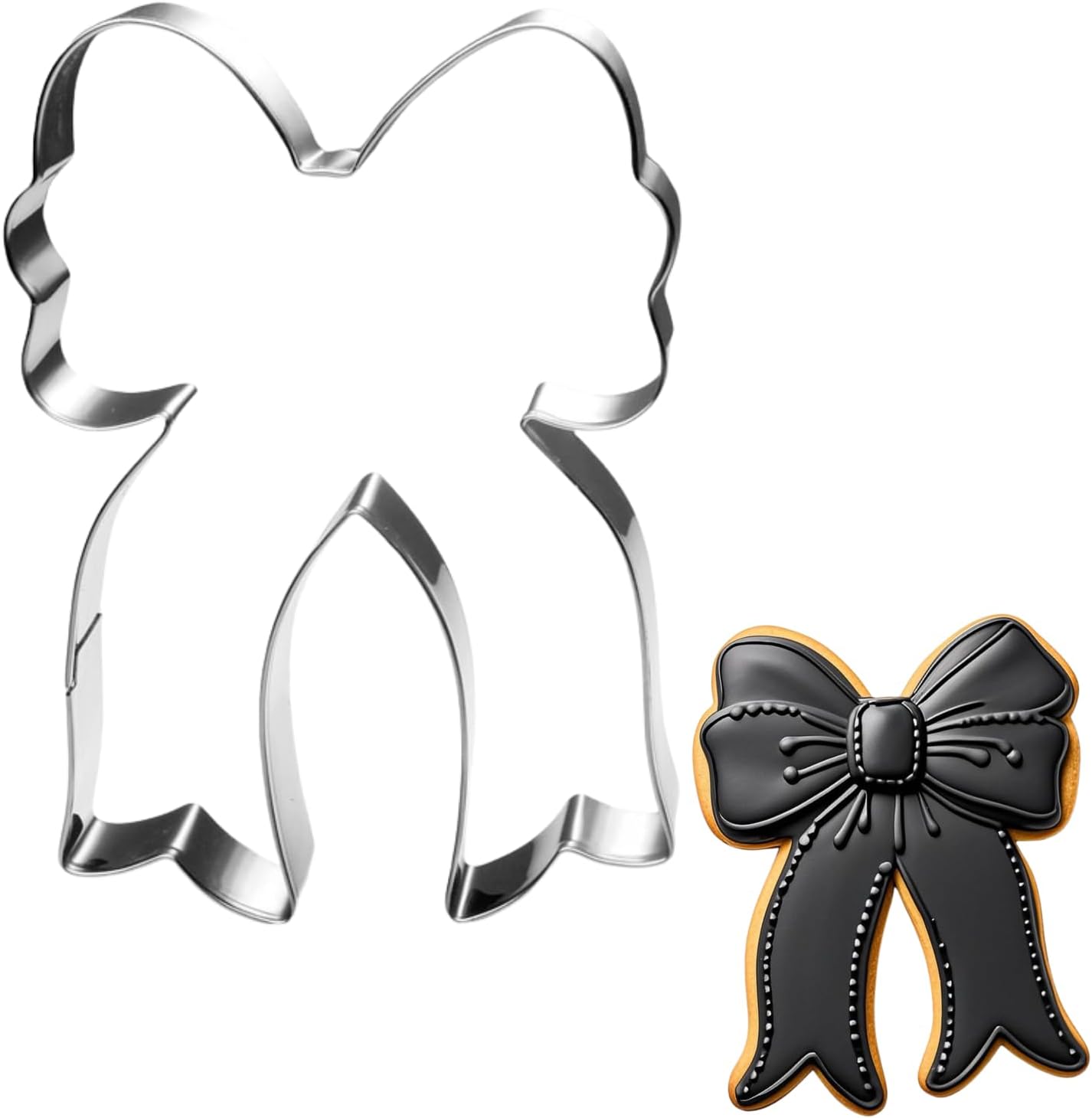 Bow Cookie Cutter with Long Ribbon- 4 Inch - Dishwasher Safe - Metal Cookie Cutter for Baking - Perfect for Baby Shower, Birthday, Wedding, and Holiday Cookies