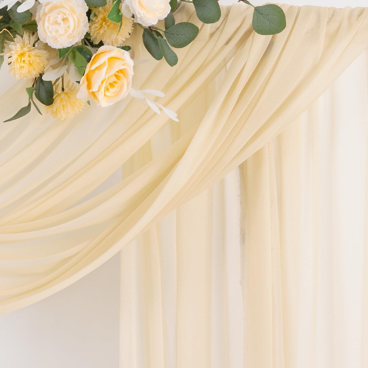 Champagne 2 Panels Wedding Arch Draping Fabric 29" x 20Ft Sheer Drapes Outdoor Curtain for Wedding Party Baby Bridal Shower Arch Ceiling Backdrop Decor